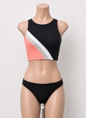 Leonisa Peach White & Black Stripe High Neck Maximum Support Sports Bra Top S